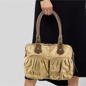 MZ Wallace New York Jane Gold Leather Hand Shoulder Bag Purse+Wallet